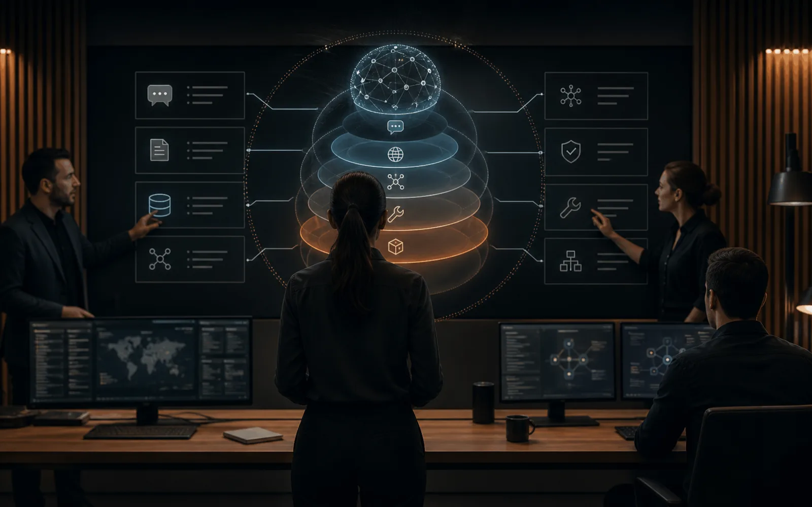 Abstract visualization of an enterprise AI operating model