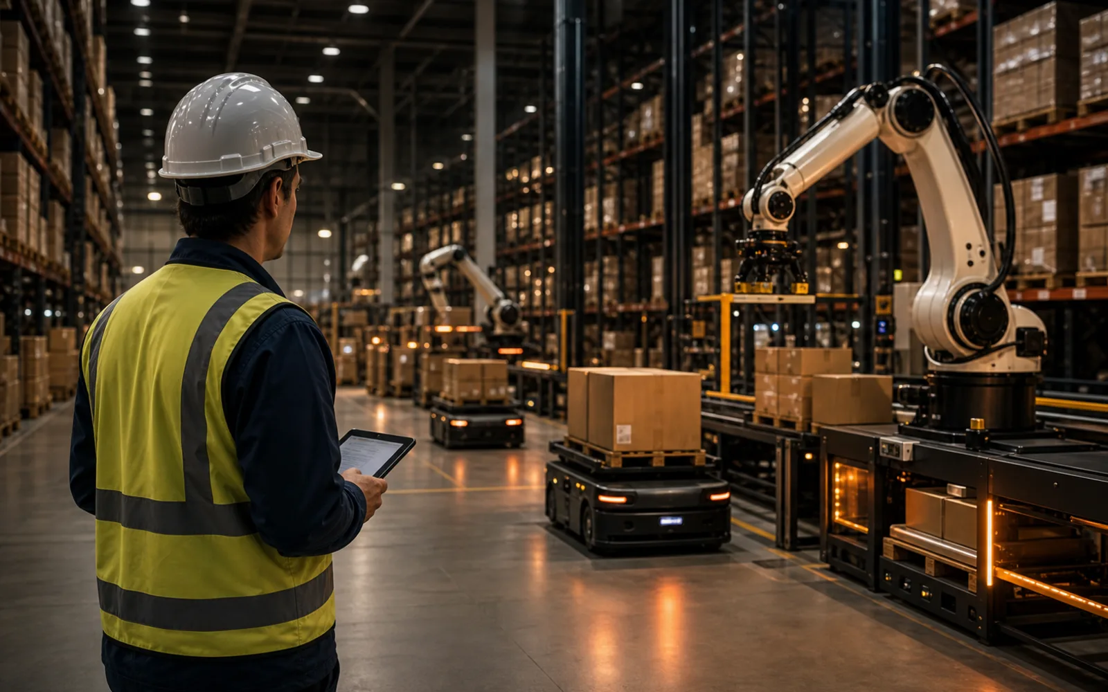 Autonomous warehouse robots working safely beside human operators
